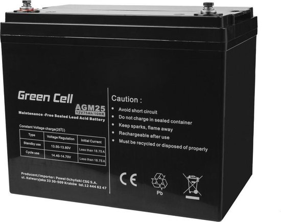 Batterie Green Cell 12V 75Ah VRLA AGM avec borne B4 | bol.com