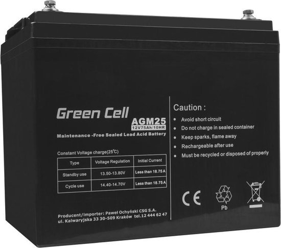Batterie Green Cell 12V 75Ah VRLA AGM avec borne B4