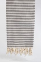 Hamamdoek Knidos met Witte Strepen - 100% Zacht Katoen - Strandlaken - Handdoek - Grijs - 100cm x 180cm - Originele hamamdoek uit Turkije