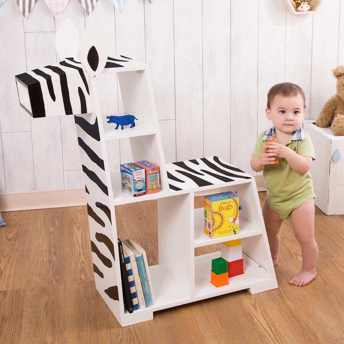 Teamson Kids Plank Voor Kinderen - Kinderslaapkamer Accessoires - Zebra - Wit/Zwart