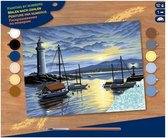 Schilderen op nummer - Sequin Art • Senior painting by numbers harbour at sunrise