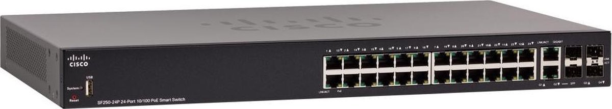 Cisco SF250-24P Managed L2/L3 Fast Ethernet (10/100) Power over Ethernet (PoE) 1U Zwart