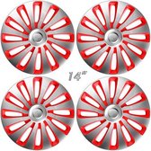 Wieldoppen SEPANG-CSR 14 inch 3D zilver carbon-look/rode accenten (set a 4 stuks in doos)