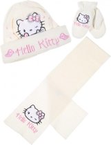 Hello Kitty winterset - Handschoenen, Muts en Sjaal - Roomwit - 50 cm - Kindermaat S