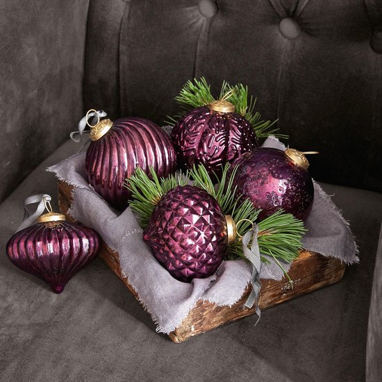 Décorations de Noël LOBERON, lot de 5 Sambre violet antique
