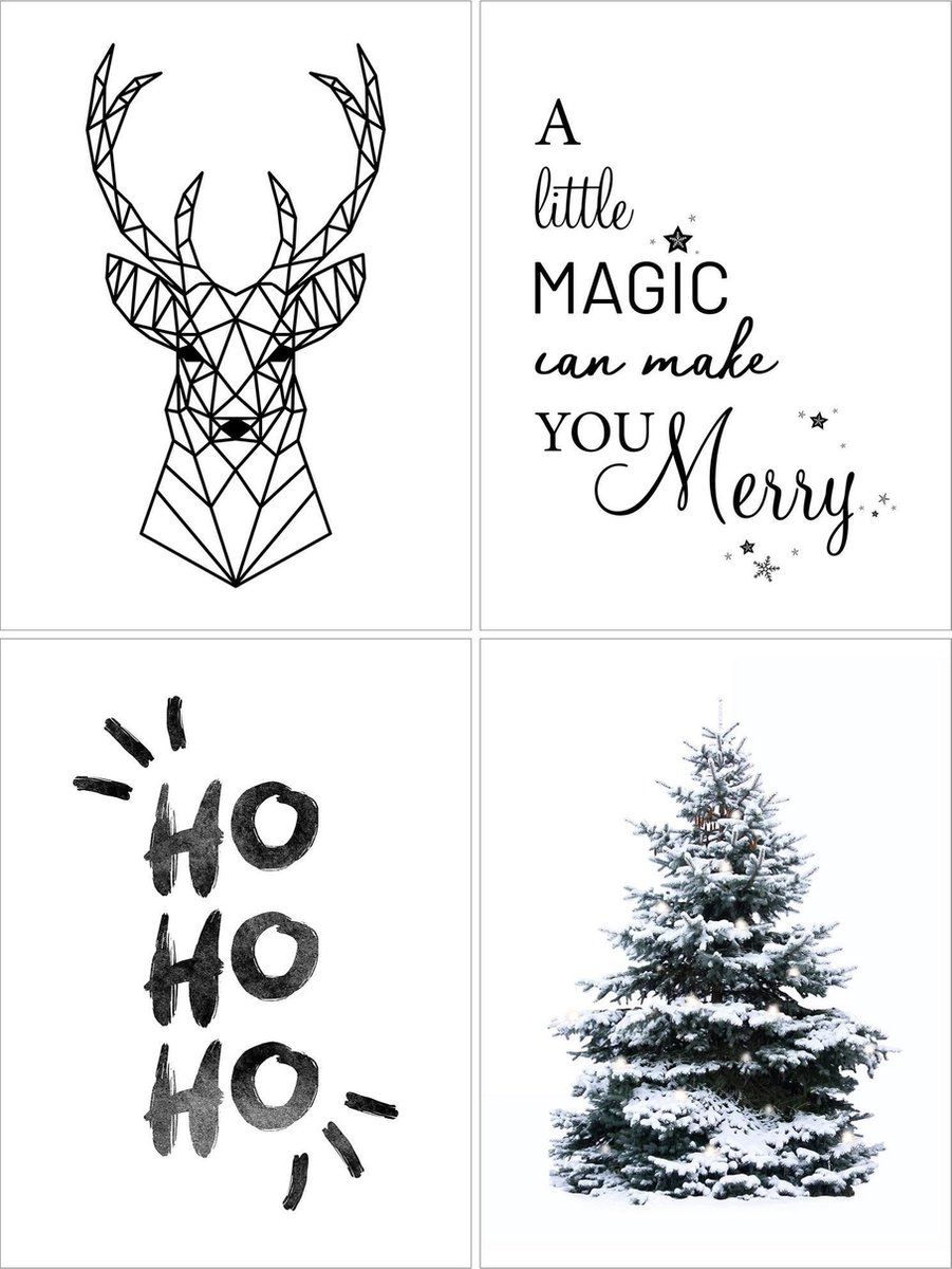 Kerstfeest Art Print set 30 x 40 cm, Posterset, 4 posters, Kerst