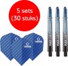 Afbeelding van het spelletje Dragon darts - Maxgrip – 5 sets - darts shafts - zwart-blauw - medium – en 5 sets – Carbon blauw – darts flights