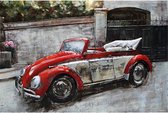 3D art Metaalschilderij - Volkswagen Kever Cabriolet - rood - handgeschilderd - 120 x 80 cm