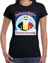 Fout Belgie Kerst t-shirt / shirt - Christmas in Belgium we know how to party - zwart voor dames - kerstkleding / kerst outfit L