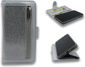 iPhone 5, 5s & SE Hoesje - Luxe Glitter Portemonnee Book Case met Rits - Zilver