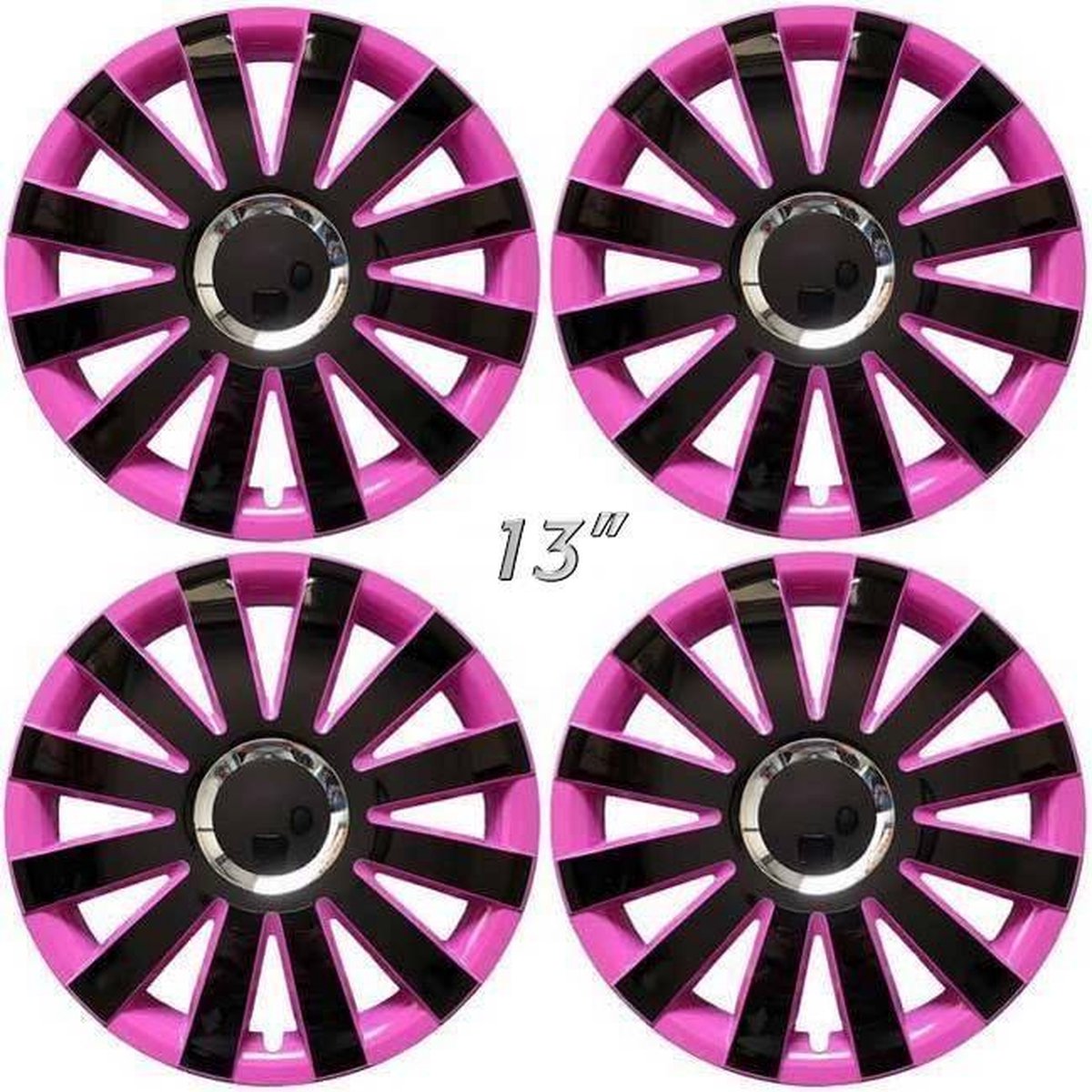 Wieldoppen ONYX-BP 13 inch zwart/pink/chroom ring (set a 4 stuks in doos)