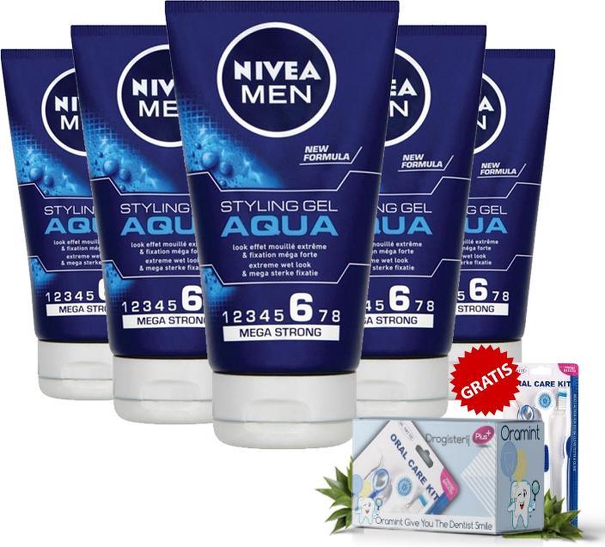 Nivea Men Styling Gel Aqua Nr6 - 150ml - 5 Stuks Voordeelverpakking +  Oramint Oral... | bol.com
