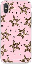 iPhone XS hoesje TPU Soft Case - Back Cover - Rebell Leopard Sterren Roze
