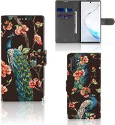 Geschikt voor Samsung Galaxy Note 10 Telefoonhoesje met Pasjes Pauw met Bloemen