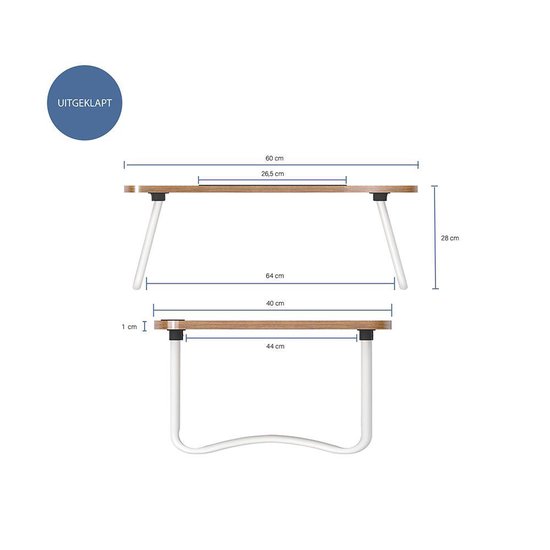 QUVIO Bedtafel voor laptop, tablet, boek of ontbijt op bed - Bedtafel voor volwassenen - Breedte van 50 tot 75 cm - Inklapbaar - Bruin - 40 x 60 x 28 cm