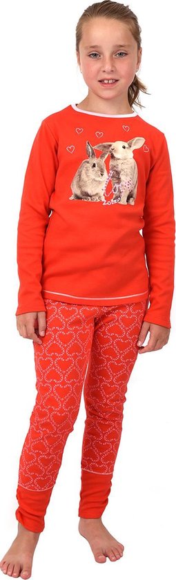 Gehoorzaam Uitgaan van Valkuilen Zoizo pyjama meisjes - rood - Lovely rabbit - maat 152 | bol.com