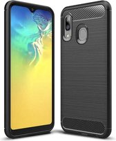 Luxe Back cover voor Samsung Galaxy A20e – Zwart – Geborsteld TPU Carbon Case – Shockproof hoesje