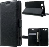 Litchi wallet hoesje zwart Sony Xperia Z3 Compact