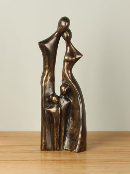 Bronzen beeld, familie met 2 kinderen brons, 38 cm.