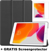 Tablet hoes geschikt voor Ipad 10.2 Inch 2019 / 2020 / 2021 - Tri-Fold Book Case + Screenprotector - Zwart