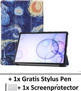 Smart Cover Book Case Hoes Geschikt Voor Samsung Galaxy Tab S6 10,5 Inch (2019) T860/T865 - Tri-Fold Multi-Stand Flip Sleeve - Beschermhoes Met Screen Protector & Stylus Pen - Van Gogh