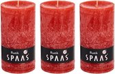 3x Rode rustieke cilinderkaarsen/stompkaarsen 7 x 13 cm 60 branduren - Geurloze kaarsen - Woondecoraties