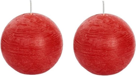 2x Rode rustieke bolkaarsen 8 cm 24 branduren - Ronde geurloze kaarsen - Woondecoraties