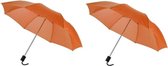 2x Kleine paraplu oranje 93 cm - compacte paraplu