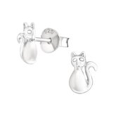Joy|S - Zilveren kat poes oorbellen 5 x 7 mm