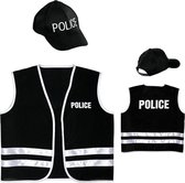 Widmann - Politie & Detective Kostuum - Zwart Politievest Met Cap Kind - Zwart - Maat 140 - Carnavalskleding - Verkleedkleding
