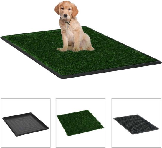 Honden Toilet Kunstgras met Bak (INCL Hondentouw) 64x51x3 cm - HuisdierenToilet - Zindelijkheidstraining - Vervanger training pads