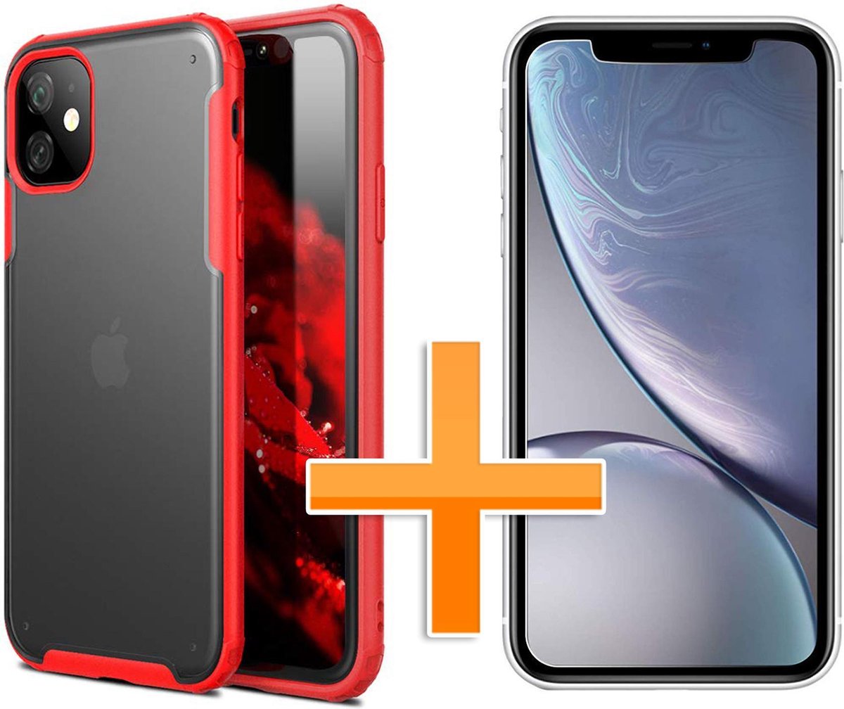 HB Hoesje Geschikt voor Apple iPhone 11 - Multi Protective Armor + Tempered Glass - Rood