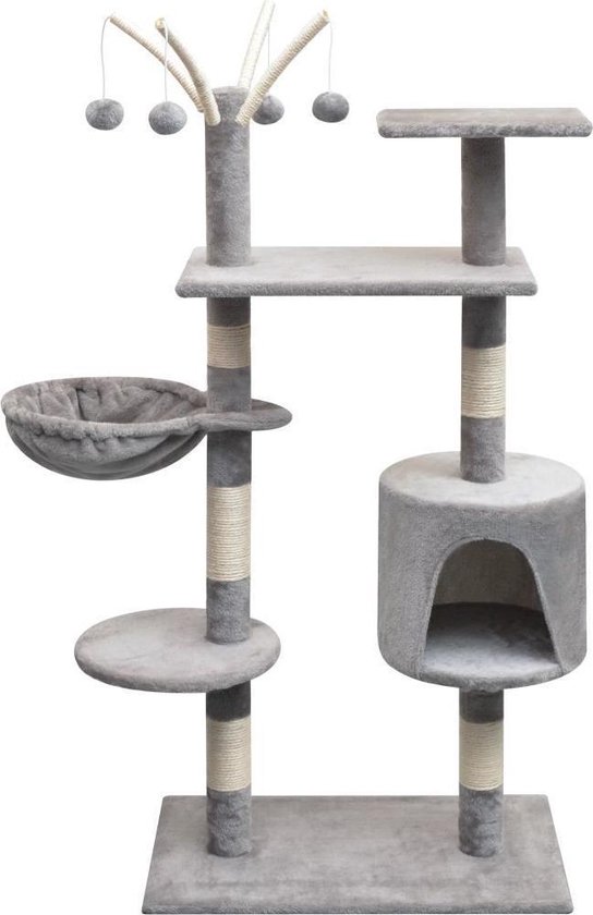 Nayeco Arbre à Chat GA30054 – 30x30x60 Cm – Gris Clair – Sisal, Bois, Velours