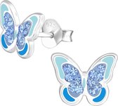 Joy|S - Zilveren vlinder oorbellen blauw Sterling zilver 925