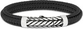 SILK Jewellery - Zilveren Armband - Zipp - 158BLK.22 - zwart leer - Maat 22