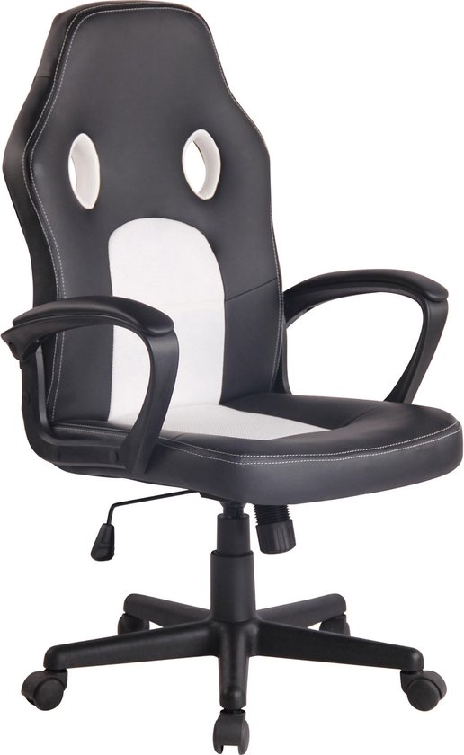 Bureaustoel - Bureaustoelen voor volwassenen - Design - In hoogte verstelbaar - Kunstleer - Wit/zwart - 61x59x116 cm