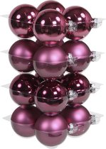 Glas kerstballen - 8 cm -  16 stuks - heather