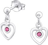 Joy|S - Zilveren hartje bedel oorbellen roze kristal