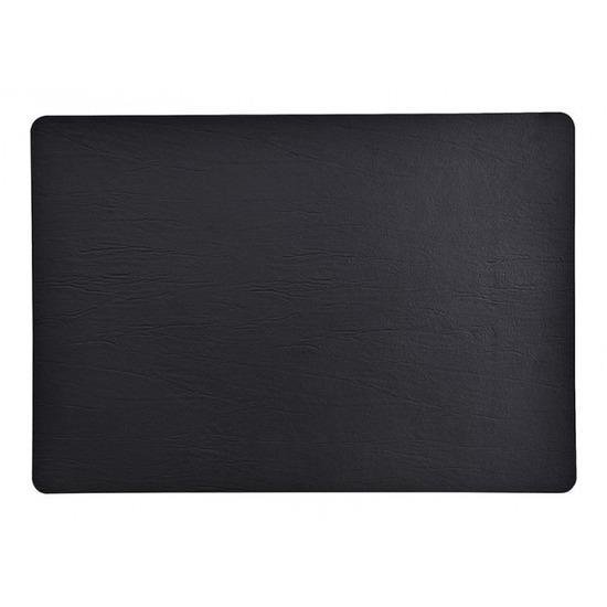 4x Placemats van zwart leer 43 x 30 cm bol
