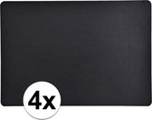 4x Placemats van zwart leer 43 x 30 cm