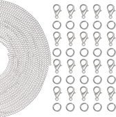 Kurtzy 33 Voeten Silveren Sieraden Maak Ketting - 10 m x 1,5 mm Koperen Link Kabel, 30 Metalen Kreeftklemmen& 30 Ijzeren Splitringen - DIY Ketting, Armband, Hanger & Hobby voor Her