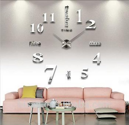 Horloge murale moderne en argent Premium avec chiffres Collection LW / horloge murale design argent / autocollant horloge 3D / horloge bricolage bricolage avec autocollants collants / autocollants horloge murale avec chiffres argent