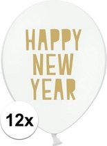 12x Witte Happy New Year ballonnen oud en nieuw/nieuwjaar