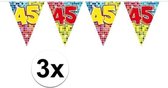 3x Mini vlaggenlijn / slinger - verjaardag 45  jaar - 300 cm