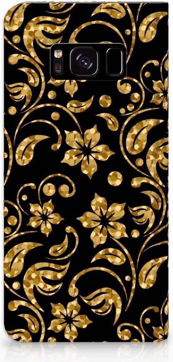 Standcase Hoesje voor Samsung Galaxy S8 Smart Cover Gouden Bloemen