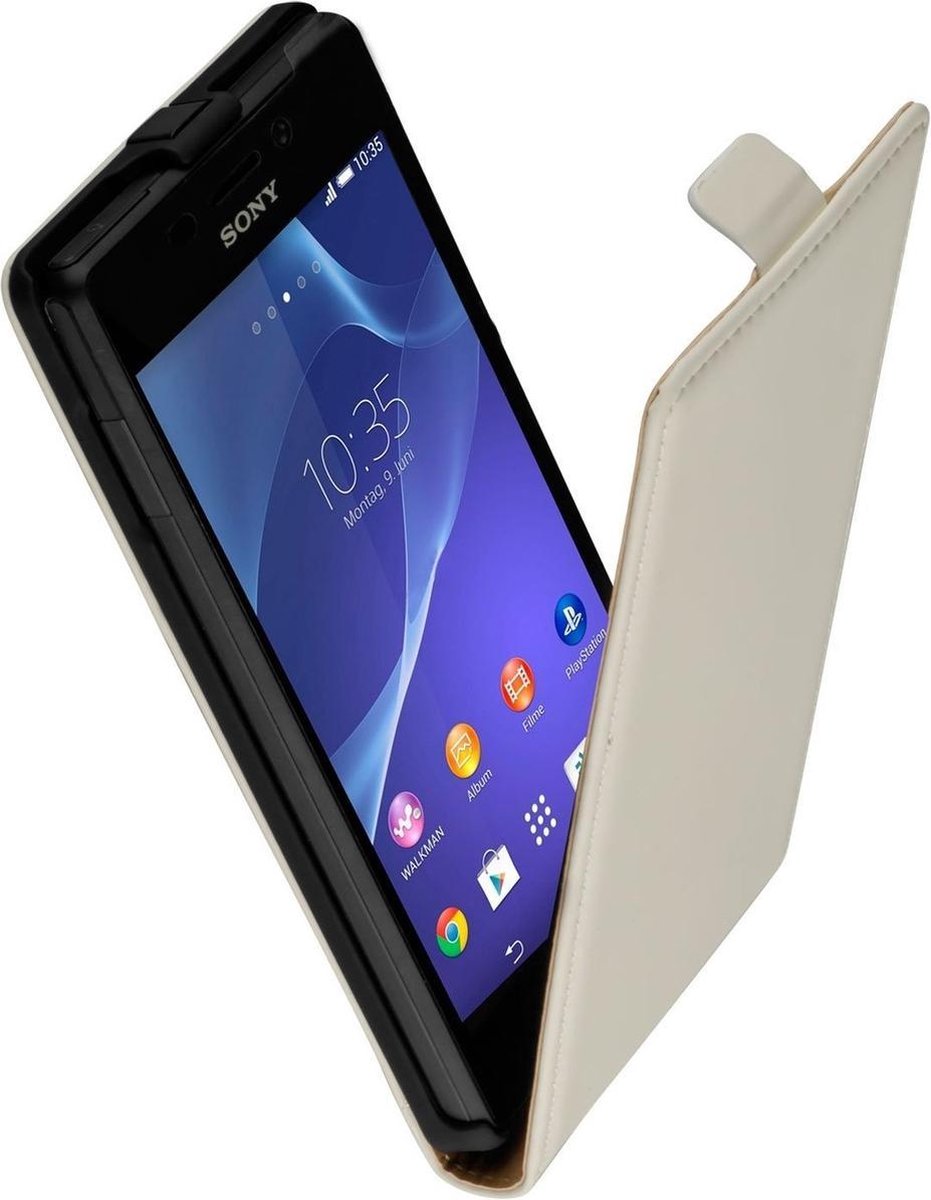 Lelycase Lederen Flip Case Cover Hoesje Sony Xperia M2 Aqua Wit