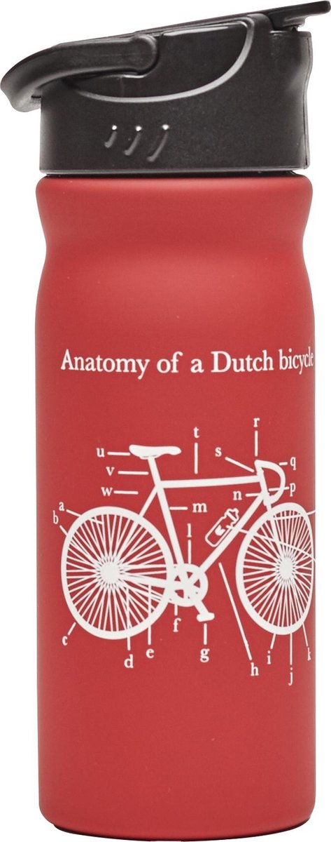 Retulp Dutchies RVS Drinkfles 'Anantomy of a Dutch bicycle' 400 ml - Rood