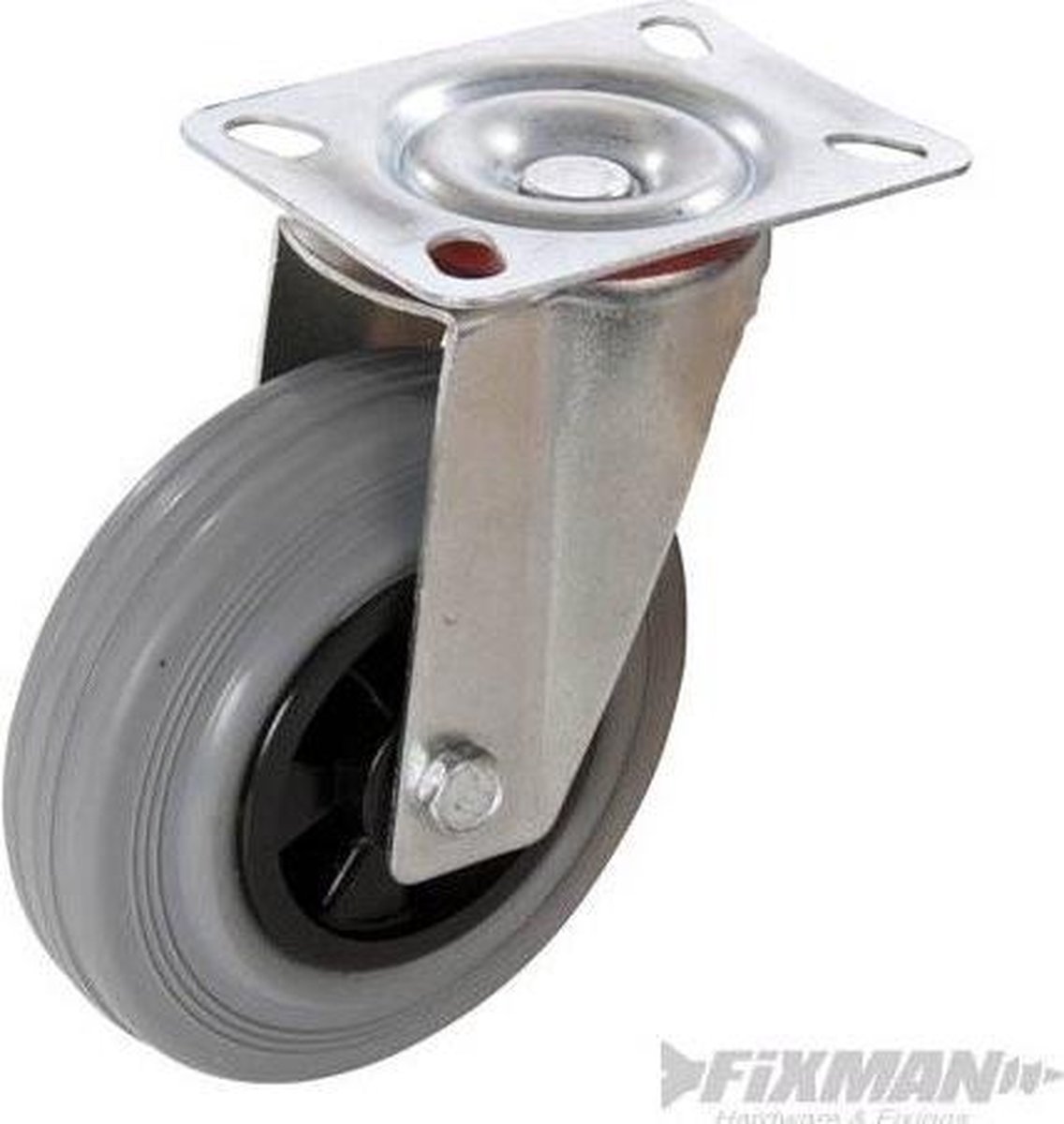 Fixman Rubberen zwenkwiel met rem - Ø 75 mm - Maximale belasting 50 kg - Grijs