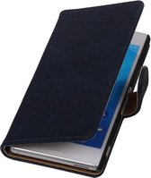 Donkerblauw hout design bookcase voor de Sony Xperia M4 Aqua Telefoonhoesje