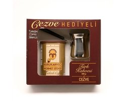 250 g Kurukahveci Mehmet Efendi Turkse Koffie + Cadeaupakket met Cezve - 250 gr Kurukahveci Mehmet Efendi Türk Kahvesi + Cezveli Hediye paketi - 250 g Kurukahveci Mehmet Efendi Turkish Coffee + Gift package with Cezve